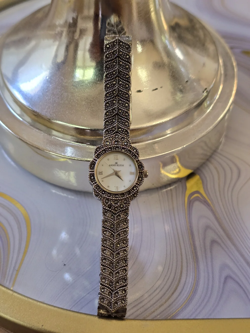 Anne Klein Women's Gold-Tone Marcasite Accent Watch - Gold